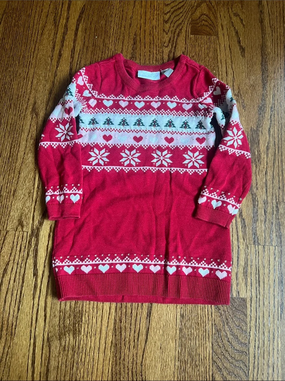 The Children's Place Red & White Fair Isle Knit Sweater Dress